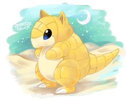 artist_name blue_eyes blue_sky claws creatures_(company) crescent_moon dated desert full_body game_freak gen_1_pokemon highres moon nago_celica night night_sky nintendo no_humans outdoors pokemon pokemon_(creature) pokemon_focus sandshrew signature sky solo standing star_(sky) starry_sky