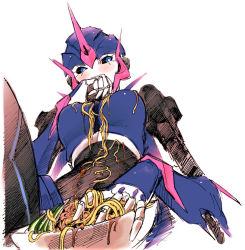 arcee arcee_(prime) blue_eyes breasts food kotteri mecha robot transformers transformers_prime