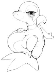 azre blush creatures_(company) furry game_freak gen_5_pokemon half-closed_eyes highres monochrome nintendo pokemon pokemon_(creature) shortstack smile snivy solo tail thick_thighs thighs