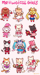 1boy 6+girls ahiru_(princess_tutu) animal_ears annotation_request ballerina bishoujo_senshi_sailor_moon cardcaptor_sakura cat_boy cat_ears cat_girl cat_tail chibi chibi_only commentary corrector_yui crown cure_sky dress english_commentary full_body furrification furry furry_female furry_male genre_connection harukaze_doremi hat highres hinamori_amu hirogaru_sky!_precure holding kaname_madoka kaname_madoka_(magical_girl) kasuga_yui kinomoto_sakura kinomoto_sakura_(magician) magic_knight_rayearth magical_boy magical_girl mahou_shoujo_madoka_magica mahou_shoujo_ore mew_ichigo momomiya_ichigo multiple_girls nyatche ojamajo_doremi paw_print precure princess_tutu princess_tutu_(character) pun sailor_moon sailor_senshi_uniform school_uniform serafuku shidou_hikaru shoujo_kakumei_utena shugo_chara! solid_circle_eyes standing tail tenjou_utena tokyo_mew_mew twintails uno_saki witch