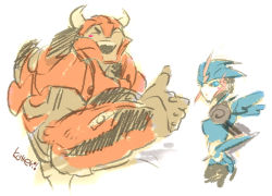 1boy 1girl arcee arcee_(prime) autobot bad_id bad_pixiv_id cliffjumper closed_eyes kotteri laughing robot transformers transformers_prime