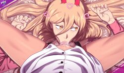 1girl absurdres chainsaw_man d-art fellatio highres horn horns lips long_hair oral power_(chainsaw_man) shirt tagme
