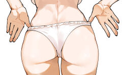 1girl absurdres ass ass_focus back backboob breasts commentary_request from_behind highres kamisato_sora median_furrow open_hands original palms panties simple_background solo thighs underwear undressing white_background white_panties