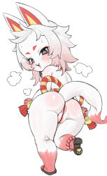 1girl animal_ears anus ass breasts forehead fox_ears fox_girl fox_tail furry furry_female gradient_hair highres japanese_clothes multicolored_hair oppai_loli original pink_fur pink_hair pussy shortstack simple_background tail two-tone_fur white_background white_fur white_hair zhou135627