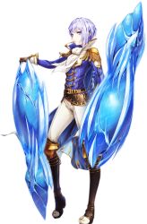 Rule 34 | 1girl, androgynous, artist request, bad source, belt, blue eyes, breasts, collar, epaulettes, ermelo (unitia), full body, game cg, highres, long sleeves, official art, open mouth, short hair, solo, third-party source, transparent background, unitia