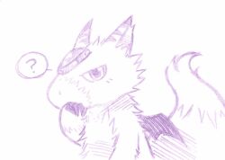 Rule 34 | digicore interface, digimon, digimon (creature), dorumon, looking at viewer, monochrome, solo, tail, traditional media, wings