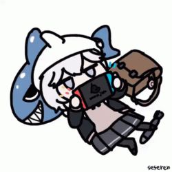 1girl animated animated_gif azur_lane bag lowres lying nintendo_switch seseren shark torpedo u-110_(azur_lane) u-110_(kleiner_hai)_(azur_lane)