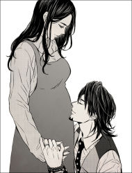 Rule 34 | 10s, 1boy, 1girl, bracelet, couple, facial hair, hetero, husband and wife, jewelry, kaburagi t. kotetsu, kaburagi tomoe, long hair, monochrome, necktie, pregnant, ring, ringtomato, stubble, tiger &amp; bunny, vest, waistcoat, watch, wedding band, wristwatch