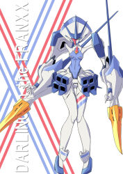1girl android breasts darling_in_the_franxx delphinium_(darling_in_the_franxx) dual_wielding full_body green_eyes highres holding humanoid_robot mecha medium_breasts no_humans polearm robot robot_girl skirt solo weapon windy_(rpsa7872)