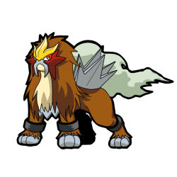 animal_focus artist_request brown_fur creatures_(company) entei full_body game_freak gen_2_pokemon legendary_pokemon looking_at_viewer nintendo no_humans orange_eyes pokemon pokemon_(creature) simple_background solo spikes standing white_background white_hair