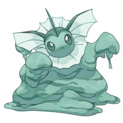 commentary creature creatures_(company) frown full_body fusion game_freak gen_1_pokemon green_theme looking_at_viewer monochrome muk nintendo no_humans pinkgermy pokemon pokemon_(creature) solo standing transparent_background vaporeon