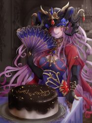 1girl cake chaos_haltiere_(grimms_notes) food grimms_notes grin happy_birthday helmet komena_(shinyday312) smile solo teeth upper_body
