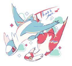 banchiku bright_pupils cloud floating flying full_body gen_3_pokemon highres latias latios legendary_pokemon nintendo no_humans pokemon pokemon_(creature) red_eyes white_background white_pupils wings yellow_eyes