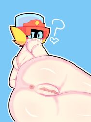 1boy anus ass blue_eyes brawl_stars cuntboy from_behind highres humanoid_robot larry_(brawl_stars) looking_at_viewer machine male_focus non-web_source pussy robot