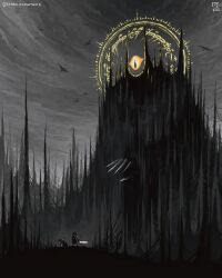 apocalypse bad_end black_cloak caught cloak curly_hair divine_entity eye_of_sauron fantasy fellbeast frodo_baggins glowing glowing_sword glowing_weapon greyscale highres halfling holding holding_sword holding_weapon jewelry jr_(jarsarts) kneeling looking_at_another looking_down monochrome reaching ring samwise_gamgee sauron short_hair short_sword sting_(sword) swirling sword the_lord_of_the_rings the_one_ring tolkien&#039;s_legendarium tolkien&#039;s_legendarium weapon