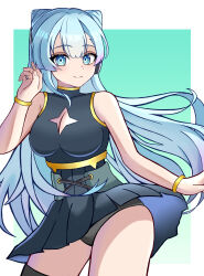 Rule 34 | 1girl, absurdres, aqua hair, black panties, highres, long hair, monster strike, multicolored hair, neo (monster strike), panties, power symbol-shaped pupils, simple background, symbol-shaped pupils, underwear