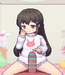 1boy 1girl animated brown_eyes brown_hair loli nipples nude penis pixel_art pussy sb_(coco1) sex