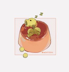food highres hightguy no_humans peashooter_(plants_vs_zombies) plant plants_vs._zombies pudding sleeping white_background