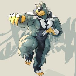1boy abs absurdres bara bear_boy bulge fighting_stance full_body furry furry_male gen_8_pokemon highres large_pectorals legendary_pokemon looking_at_viewer male_focus mixvariety muscular muscular_male navel nintendo pectorals pelvic_curtain personification pokemon pokemon_(creature) solo standing standing_on_one_leg stomach thick_thighs thighs urshifu urshifu_(rapid) veins