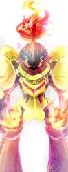absurdres armarouge commentary_request eye_trail fire highres ka-neito light_trail looking_at_viewer nintendo pointy_ears pokemon pokemon_(creature) red_eyes solo standing white_background yellow_pupils