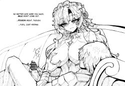 1boy 1girl absurdres bar_censor breast_sucking breasts cantarella_(wuthering_waves) censored commentary english_commentary english_text grabbing_another&#039;s_breast groping handjob highres jacket large_breasts long_hair looking_down lying male_rover_(wuthering_waves) monochrome nipples on_back open_mouth penis rover_(wuthering_waves) simple_background sitting verniy_misaki wuthering_waves