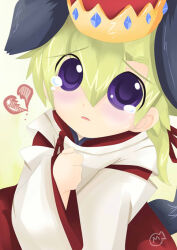1boy 2000s_(style) aged_down alternate_hair_length alternate_hairstyle animal_ears blonde_hair broken_heart child commentary crown crying dog_boy dog_ears dog_tail english_commentary extra_ears heart japanese_clothes kemonomimi_mode long_hair looking_at_viewer maguro-chan male_focus ouran_high_school_host_club purple_eyes solo suou_tamaki tail tears