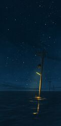 black_sky commentary_request highres lamppost night night_sky no_humans original outdoors pochi_(poti1990) power_lines scenery sky star_(sky) starry_sky utility_pole water