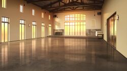 ballroom brick_wall ceiling_light glass_door highres indoors marble_(stone) marble_floor no_humans non-web_source official_art our_life:_beginnings_and_always reflective_floor reflective_surface scenery speaker stage sunset window