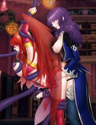 2futa absurdres breast_sucking dirjiland_(mabinogi) futa_with_futa futanari garter_belt glasses highres mabinogi mind_control multiple_futa nipple_stimulation player_character_(mabinogi) red_hair tentacles