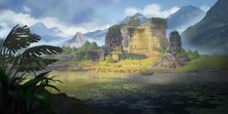 Rule 34 | ancient mayan, highres, jungle, mayan, nature, pyramid (structure), river, ruins, temple