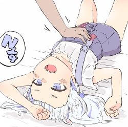 animal_ears belly_rub blue_eyes cat_ears fins fish_tail gawr_gura gawr_gura_(casual) headpat hololive hololive_english holomyth multicolored_hair nekomimi_sukinosuke shark_tail sharp_teeth streaked_hair tail teeth virtual_youtuber