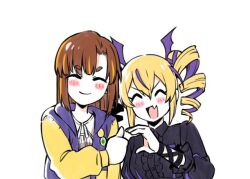 2girls closed_eyes digimon digimon_liberator kinosaki_arisa meme multiple_girls simple_background violet_inboots white_background