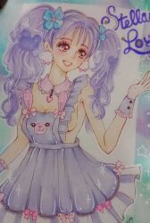 1girl absurdres animification dress duffy_and_friends happy highres humanization long_hair looking_at_viewer moyo_yrs purple_eyes purple_hair shirt smile solo stellalou tagme twintails