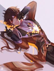 1boy blood genshin_impact gold lofter lofter_logo lying on_back ppttlyr solo solo_focus zhongli_(genshin_impact)