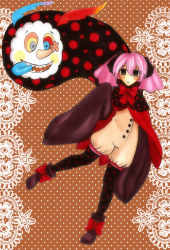 black_charlotte black_eyes cape charlotte charlotte_(madoka_magica) dots evil_eyes flat_chest hair_ribbon laces loli mahou_shoujo_madoka_magica monster noire_ighaan personification pink_hair ribbon smile witch
