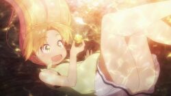 Rule 34 | 1girl, animated, anime screenshot, ass, blonde hair, gold, green eyes, highres, open mouth, ruri no houseki, shirt, skirt, sleeveless, sound, tagme, tanigawa ruri, thighs, underwater, video, water, white skirt