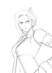 1girl breasts closed_mouth detached_sleeves final_fantasy final_fantasy_viii highres long_hair looking_at_viewer nanya_do_yara navel quistis_trepe simple_background solo white_background