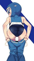Rule 34 | 1girl, absurdres, ass, bent over, centvie, come hither, half-closed eyes, highres, lana (pokemon), nintendo, pokemon, pokemon sm, puckered lips, seductive gaze, swimsuit, swimsuit under clothes, thigh gap, undressing, view between legs