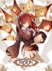 6+girls aluce asmodeus_(umineko) beelzebub_(umineko) belphegor_(umineko) blonde_hair blue_eyes book bow bowtie chess_piece drill_hair hair_bobbles hair_ornament highres holding holding_book jewelry juliet_sleeves leviathan_(umineko) long_sleeves looking_at_viewer lucifer_(umineko) mammon_(umineko) medium_hair multiple_girls necktie pleated_skirt ponytail puffy_sleeves red_eyes red_hair ring rook_(chess) satan_(umineko) serious sidelocks skirt stakes_of_purgatory standing two_side_up umineko_no_naku_koro_ni ushiromiya_ange white_hair white_skirt