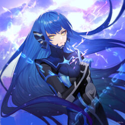 Rule 34 | blue hair, highres, long hair, nahobino, protagonist (smtv), shin megami tensei, shin megami tensei v, very long hair, yellow eyes