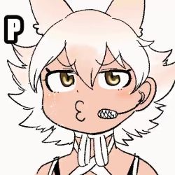 1girl animal_ears animated blonde_hair coyote_(kemono_friends) gloves kemono_friends kemono_friends_v_project looking_at_viewer mcgunngu video necktie o3o shirt shoes short_hair simple_background skirt smile solo tail virtual_youtuber white_shirt yellow_eyes