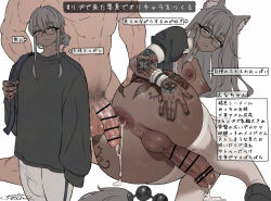 Rule 34 | 2boys, after anal, anal beads, animal ears, anus, bad link, breasts, censored, chest piercing, cum, dark skin, finger piercing, frenulum piercing, glasses, large penis, long hair, lying, maid, maid headdress, male with breasts, multiple boys, nipple piercing, on side, original, pants, penis, penis piercing, perineum, perineum piercing, piercing, rokuzukeita, sex toy, small breasts, speech bubble, sweater, tattoo, thighhighs, translation request, trap, unconventional maid, yaoi