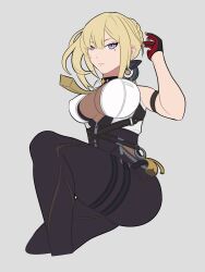 1girl belt breasts evelyn_chevalier gloves hair_bun highres necktie romeboom self-upload shirt sleeveless sleeveless_shirt unfinished zenless_zone_zero zipper zipper_pull_tab