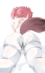 Rule 34 | 1girl, absurdres, armor, ass, ass focus, backless bodysuit, backless outfit, bare shoulders, black bow, bodysuit, bow, cameltoe, from behind, hair bow, hair intakes, highres, lupa (wuthering waves), meaowtakhe, pink hair, solo, tail, thick thighs, thighs, white background, white bodysuit, wolf tail, wuthering waves