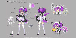 3girls ? back back_bow black_hair blue_nails blue_skin blush bow brown_hair closed_eyes colored_skin copyright_notice demon_girl demon_horns demon_tail demon_wings disgaea disgaea_rpg earrings fang food full_body grey_background grin hair_over_one_eye harada_takehito holding holding_food horns jewelry juliet_sleeves long_sleeves maid maid_(disgaea) maid_headdress mary_janes multicolored_hair multiple_girls multiple_views nail_polish non-web_source official_art ok_sign omelet open_mouth petticoat photoshop_(medium) pink_eyes pointy_ears puffy_sleeves purple_eyes purple_hair purple_tail purple_wings raspberyl raspberyl_xeno shoes simple_background slit_pupils smile solo_focus spoken_question_mark tail text_focus thick_tail thighhighs translation_request turnaround twintails two-tone_hair v vulcanus_(disgaea_4) white_thighhighs wings zettai_ryouiki