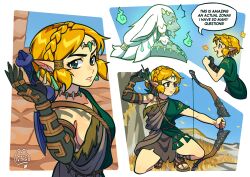 1boy 1girl absurdres alternate_costume archaic_set_(zelda) blonde_hair blue_eyes braid breasts cosplay dress earrings english_text furry furry_male green_eyes hair_ornament highres horns jewelry link link_(cosplay) long_hair looking_at_viewer medium_breasts mexxsima necklace nintendo parted_bangs pointy_ears princess_zelda rauru_(tears_of_the_kingdom) sandals short_hair sideboob sidelocks the_legend_of_zelda the_legend_of_zelda:_tears_of_the_kingdom tooth_necklace very_long_ears very_long_hair white_hair zonai