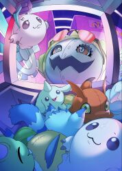 absurdres crane_game digimon digimon_(creature) gears gigimon hagurumon highres liecomj mochimon no_humans solo stuffed_toy tunomon wanyamon