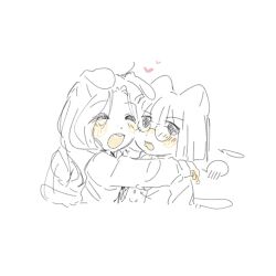 2girls :d ^_^ animal_ears averting_eyes blunt_ends blush bob_cut buttons cat_ears cat_girl cat_tail choi_kyung closed_eyes curtained_hair deformed dog_ears dog_girl dog_tail double-breasted friendly_rivalry glasses heart hug joo_ye-ri kemonomimi_mode long_hair long_sleeves multiple_girls nose_blush open_mouth school_uniform short_hair smile spot_color tail tail_wagging woodonly