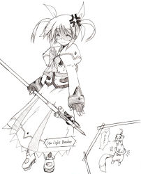 Rule 34 | 00s, 1girl, anger vein, angry, bow, english text, ferret, fingerless gloves, gloves, greyscale, hard-translated, lyrical nanoha, magical girl, mahou shoujo lyrical nanoha, monochrome, raising heart, raising heart (buster mode), starlight breaker, takamachi nanoha, takamachi nanoha (sacred mode), third-party edit, translated, twintails, white devil, yukino kou, yuuno scrya