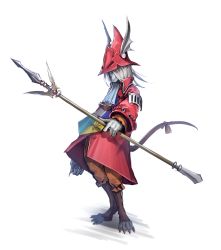 1girl absurdres animal_ears blue_eyes burmecian deluxe&lt;&lt;&lt; dragoon final_fantasy final_fantasy_ix freija_crescent furry furry_female hair_over_one_eye hat highres mouse_ears mouse_tail polearm short_hair solo tail weapon white_background white_hair